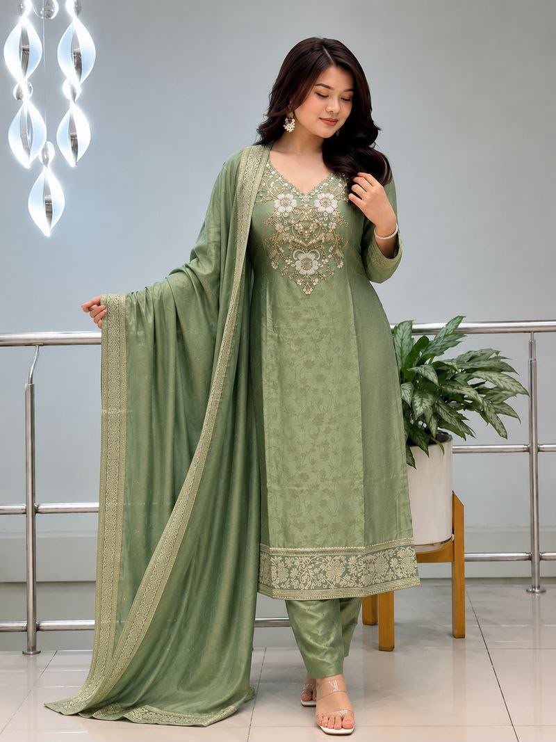 Kanjivaram Hand Work 3 Piece Ethnic Suit Set