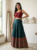 Plain Cotton Kali Skirt with Natural Border