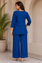 Rayon Slub Embroidered Top & Pant Co-Ord Set