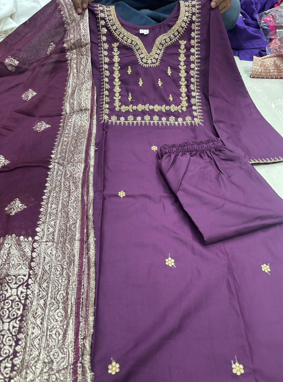 Embroidered Cotton Silk Kurta Set with Banarasi Dupatta