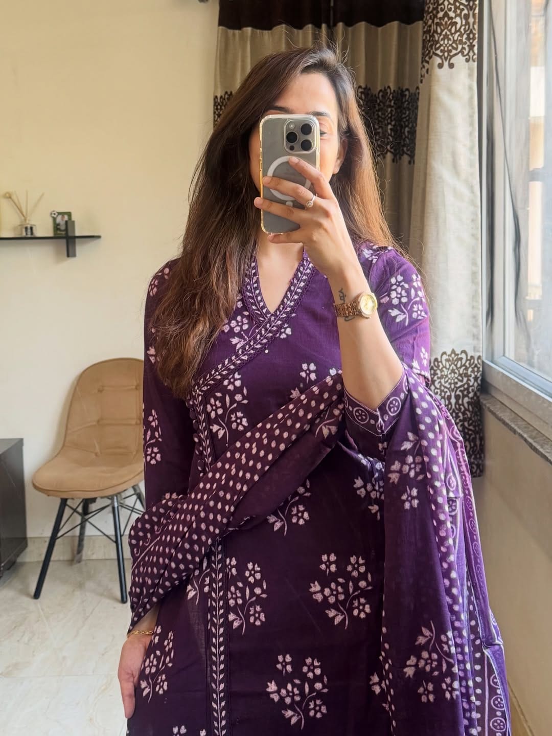 Heavy Cotton Khata Work Kurti Pant Dupatta Set