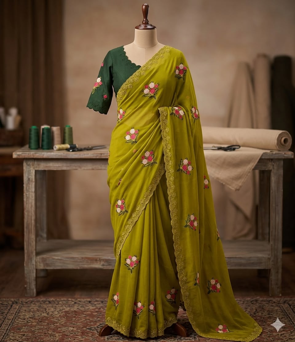 Designer Saree with Contrast Running Blouse