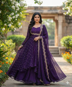 Heavy Vichitra Silk Embroidered Anarkali Suit