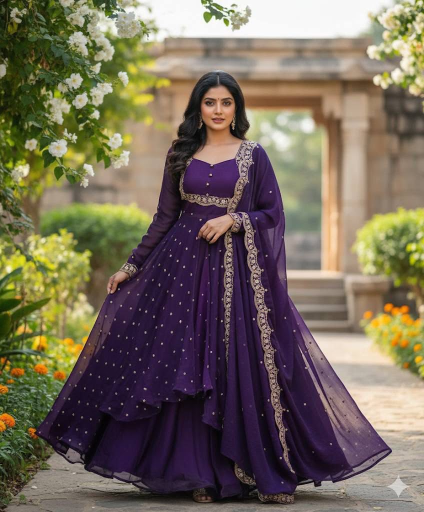 Heavy Vichitra Silk Embroidered Anarkali Suit