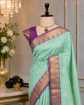 Fusion Korvai Soft Silk Saree with Golden Zari Buttas & Contrast Border