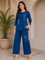 Rayon Slub Embroidered Top & Pant Co-Ord Set