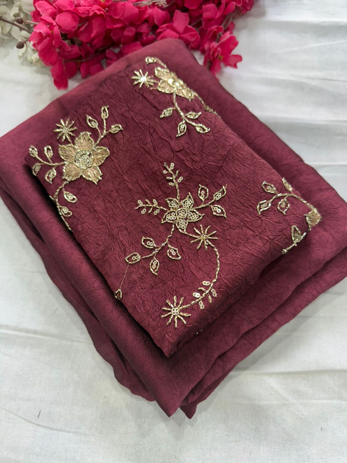 Rangoli Crush Saree with Sequin Work Running Blouse