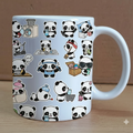 Mug with panda illustrations on a wooden surface