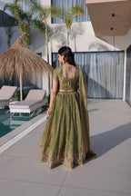 Multi Thread Embroidered Fendi Silk Lehenga Choli Set
