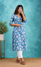 Cotton Slub V-Neck Kurti & Pant Set