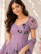 Handpainted Georgette Anarkali Suit Set with Dupatta
