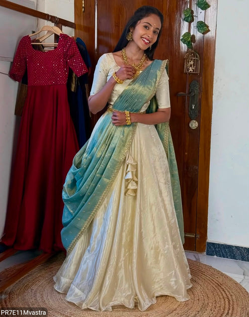 Chinon Silk Lehenga Set with Tissue Silk Dupatta