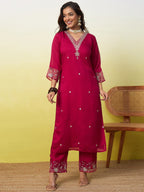 Embroidered Vichitra Silk Kurta Pant Set with Dupatta
