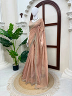 Thread and Sequins Work Tissue Crush Saree with Unstitched Blouse