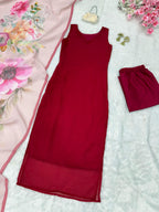 Georgette Kurta with Butter Silk Pant & Printed Cotton Dupatta Set