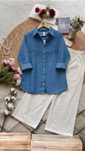 Cotton Denim Shirt and Pant Co-Ord Set for Women