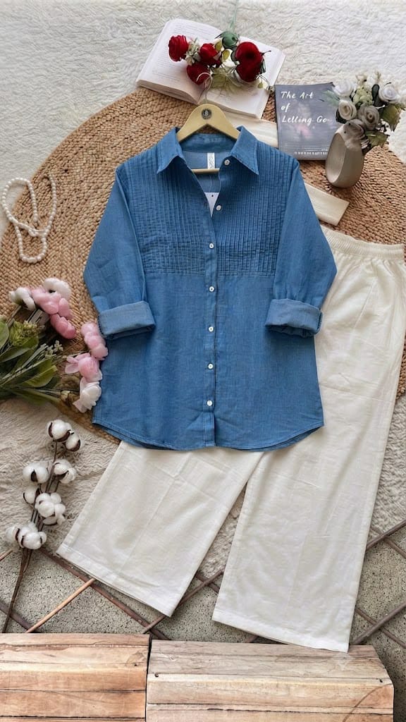 Cotton Denim Shirt and Pant Co-Ord Set for Women