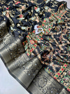 Floral Print Digital Silk Saree with Mirror Work