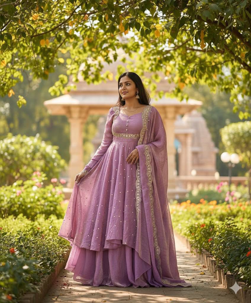 Heavy Vichitra Silk Embroidered Anarkali Suit