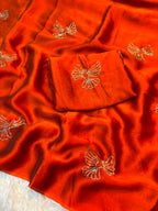 Bird Motif Beaded Rangoli Fabric Saree with Blouse