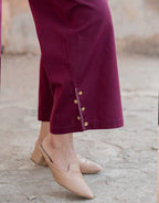 Cotton Flared Kurta Pant Set with Hand Embroidery