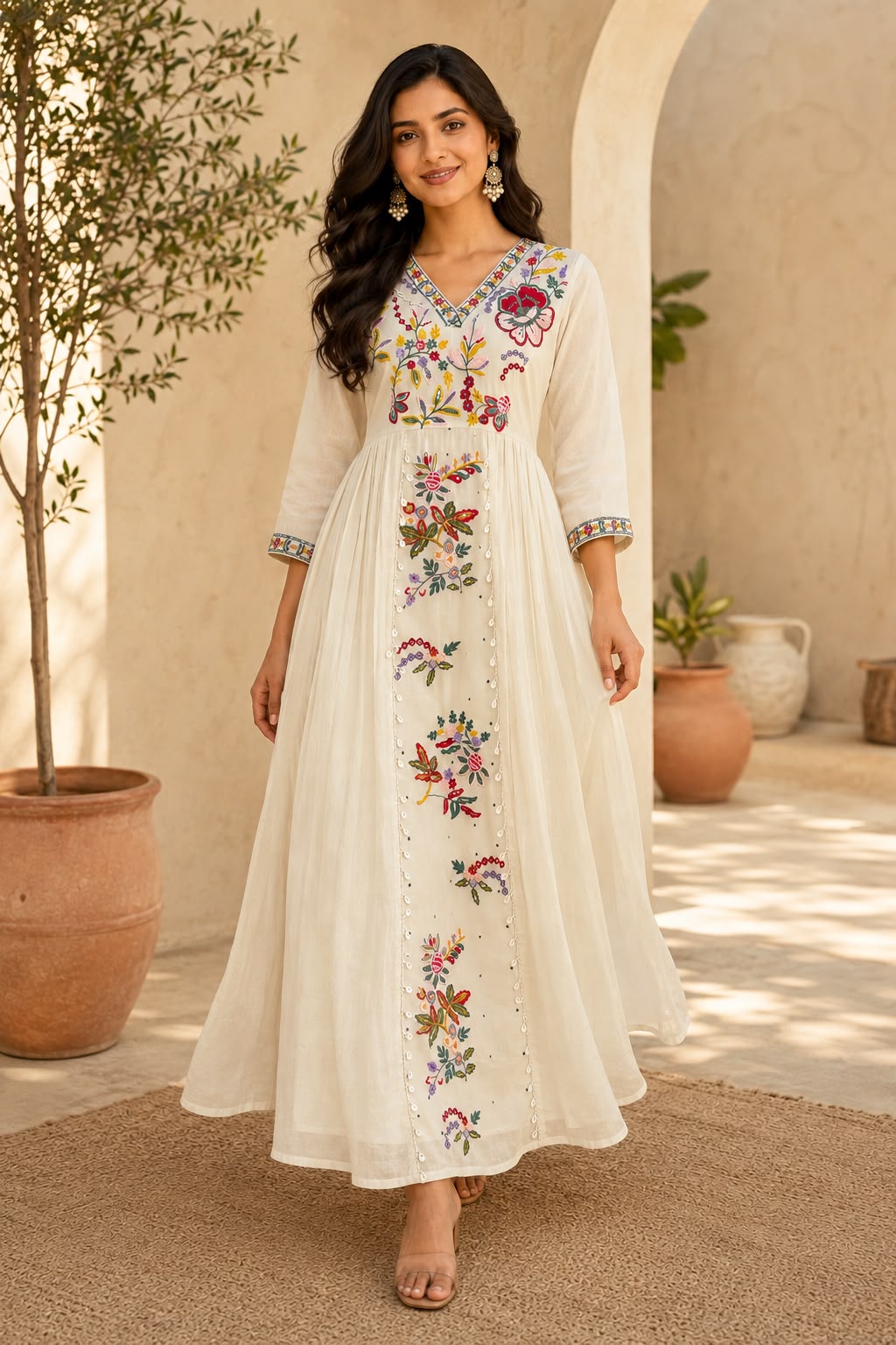 Kora Cotton Embroidered Maxi Gown for Women