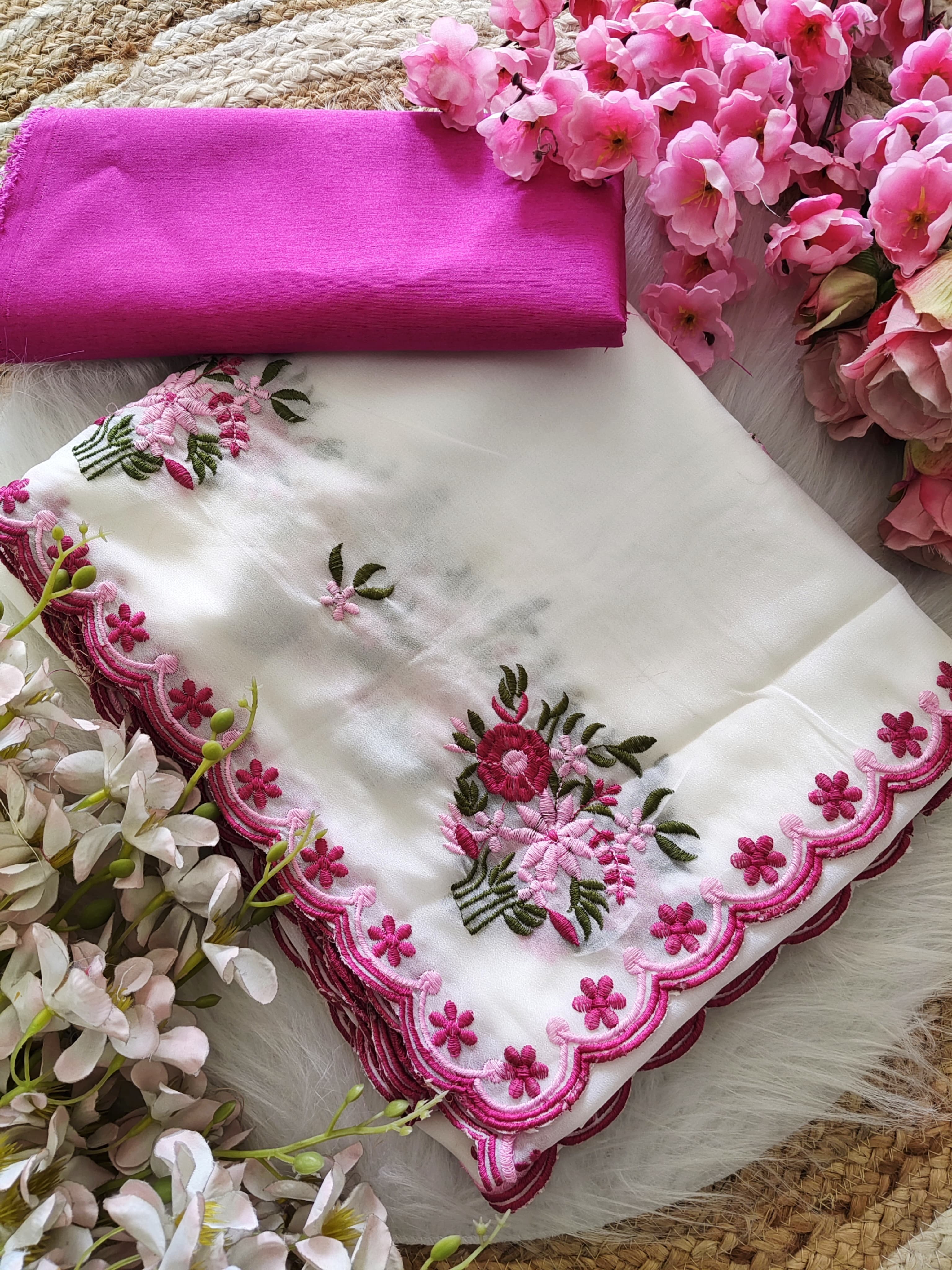 Designer Saree with Scallop Border & Mono Bangalore Blouse