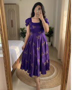 Rangoli Fabric Umbrella Flare Midi Gown for Women