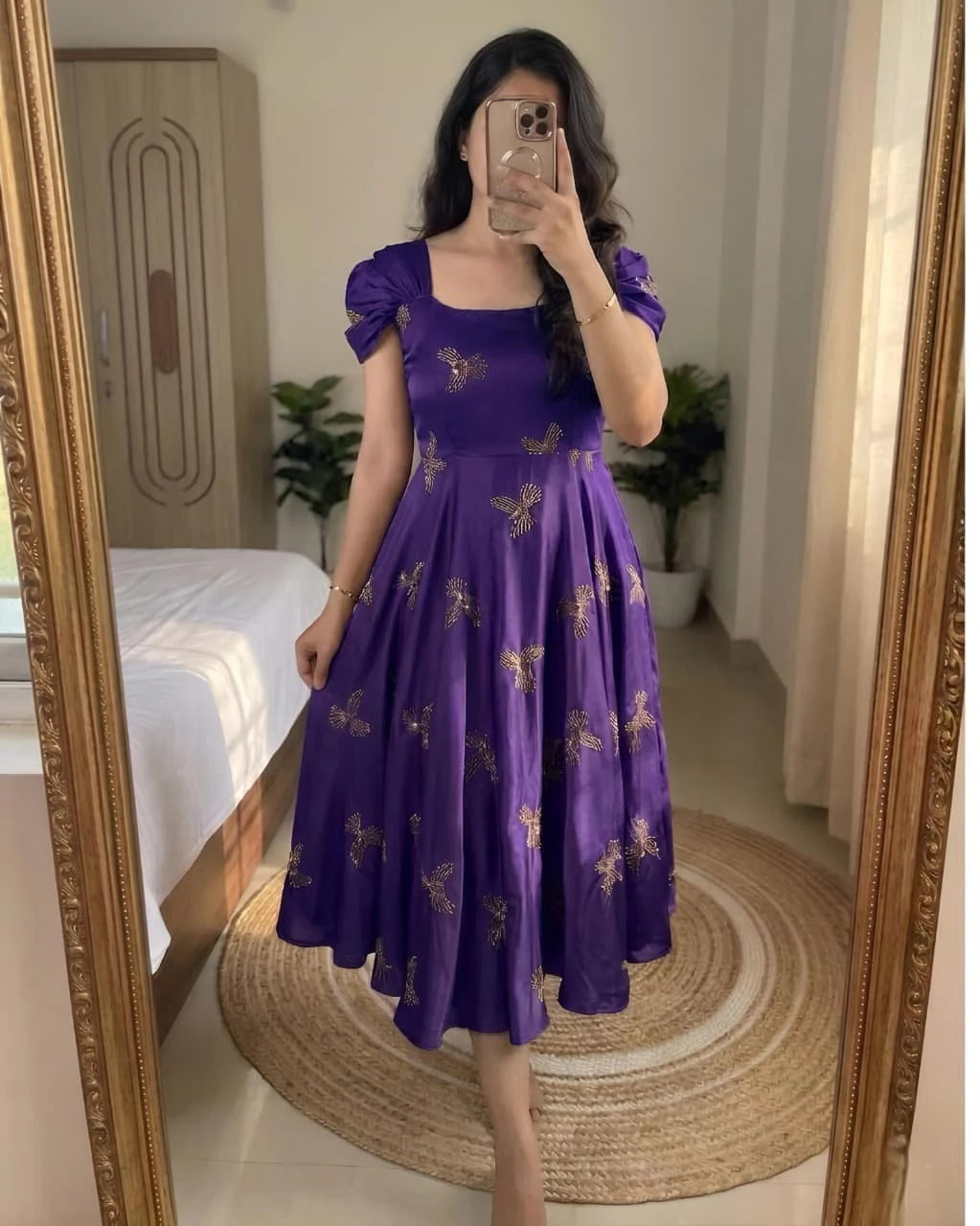 Rangoli Fabric Umbrella Flare Midi Gown for Women