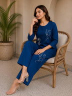 Rayon Slub Embroidered Top & Pant Co-Ord Set