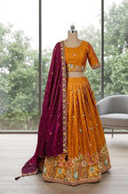 Designer Space Silk Embroidered Lehenga Choli with Dupatta