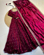Designer Sequence Embroidered Fendi Silk Gown with Dupatta