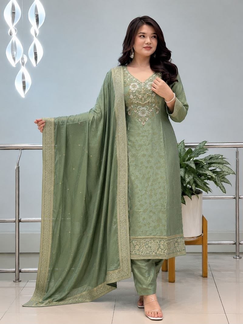 Kanjivaram Hand Work 3 Piece Ethnic Suit Set