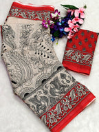 Digital Printed Soft Linen Saree with Printed Blouse
