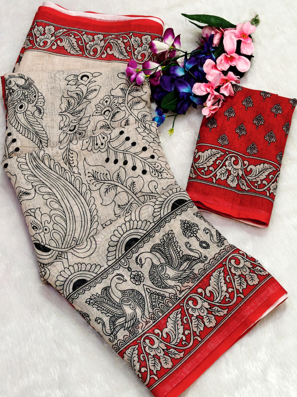 Digital Printed Soft Linen Saree with Printed Blouse