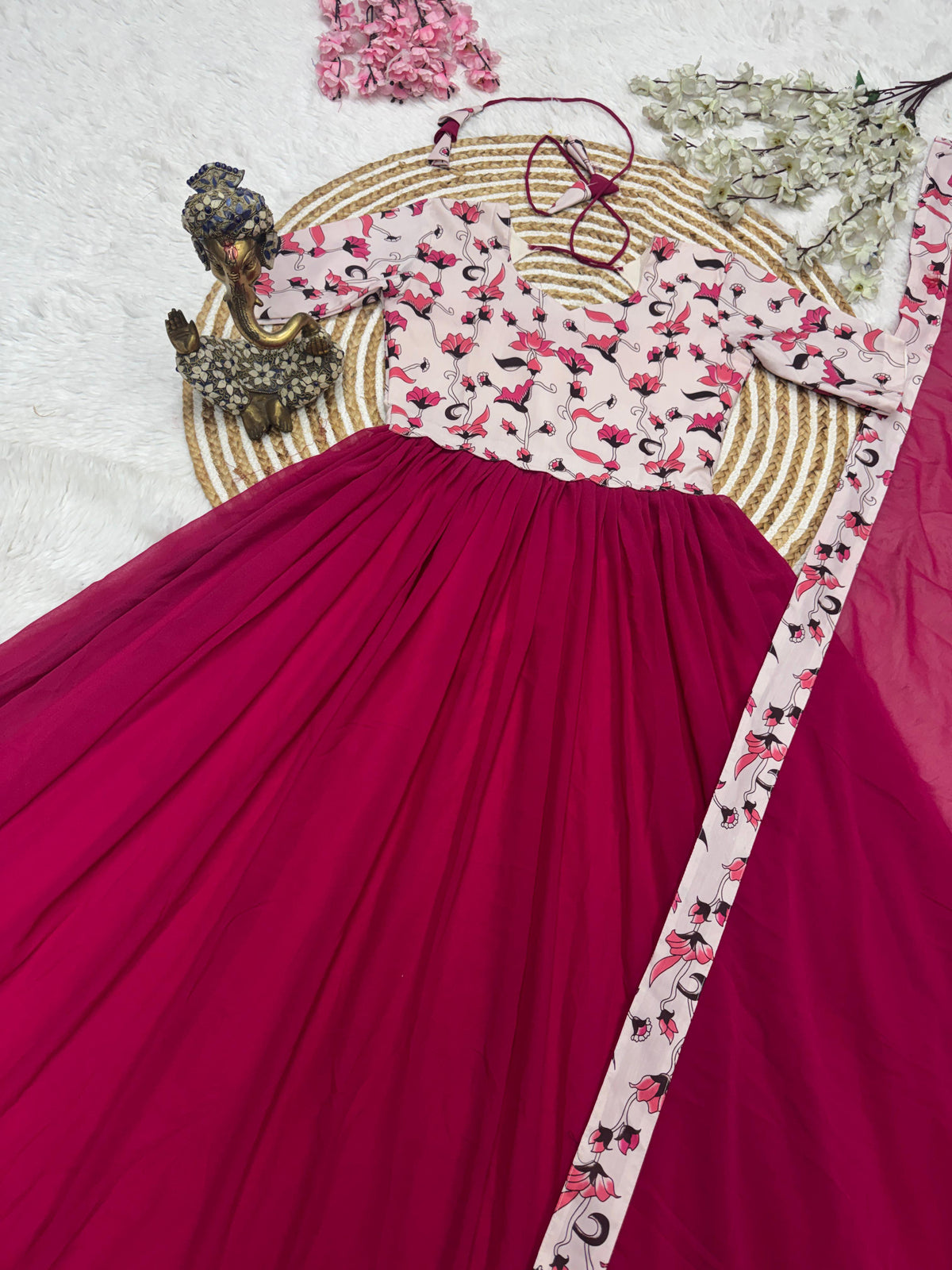 Kalamkari Printed Fox Georgette Kurta with Dupatta