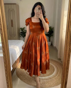 Rangoli Fabric Umbrella Flare Midi Gown for Women