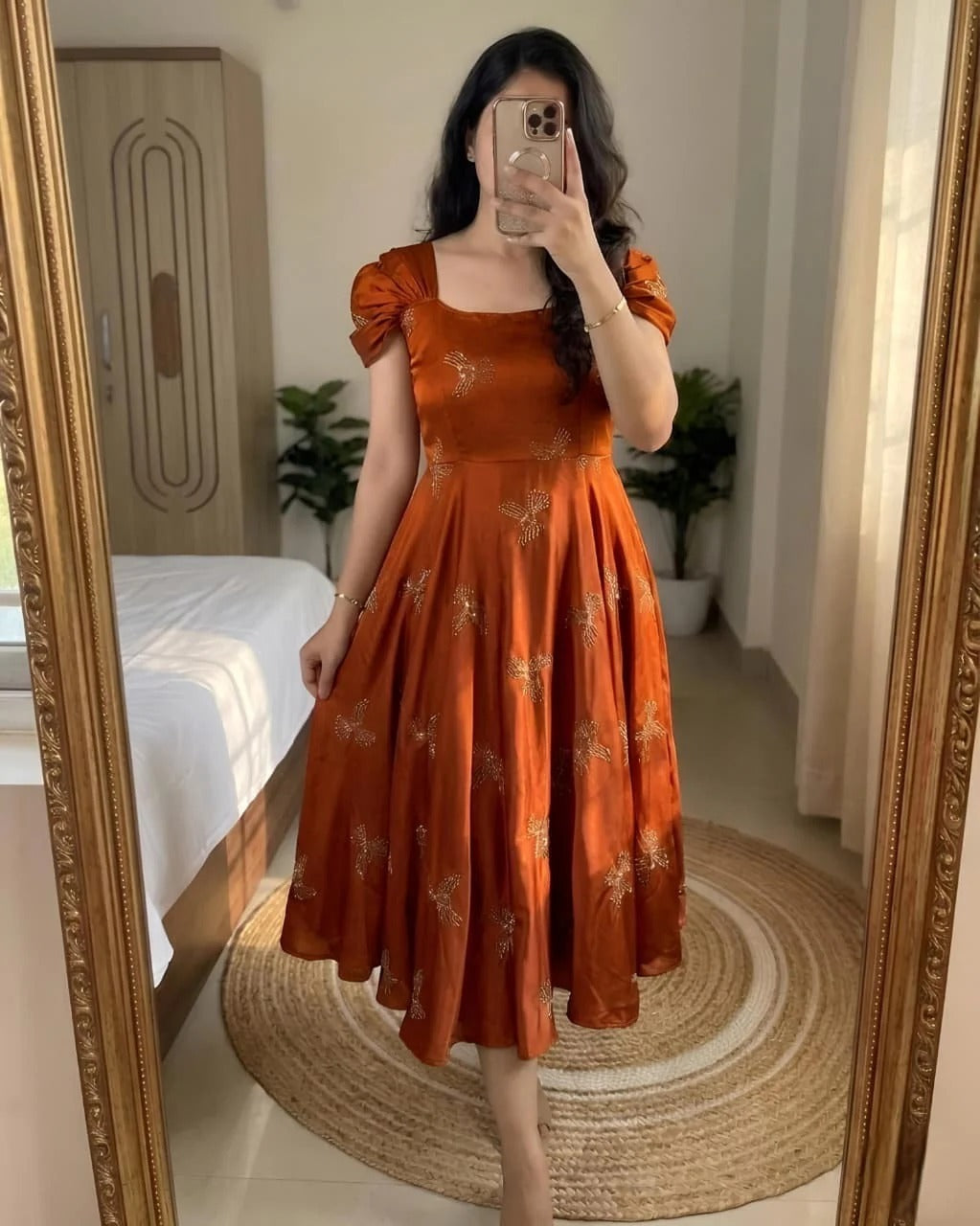 Rangoli Fabric Umbrella Flare Midi Gown for Women