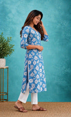 Cotton Slub V-Neck Kurti & Pant Set
