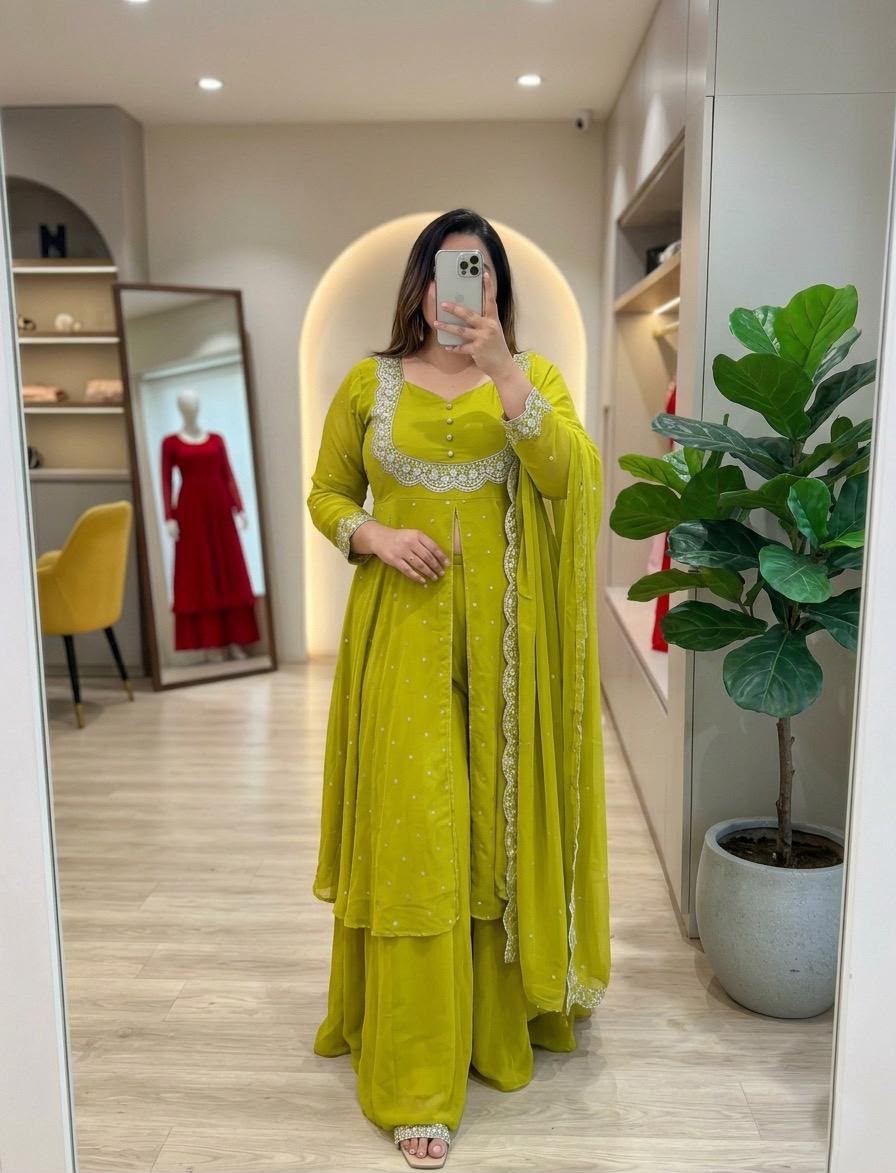 Heavy Vichitra Silk Embroidered Anarkali Suit