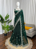 Beads & Sequins Work Fendy Silk Saree with Blouse