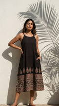 Ajrakh Print Cotton Spaghetti Dress for Women