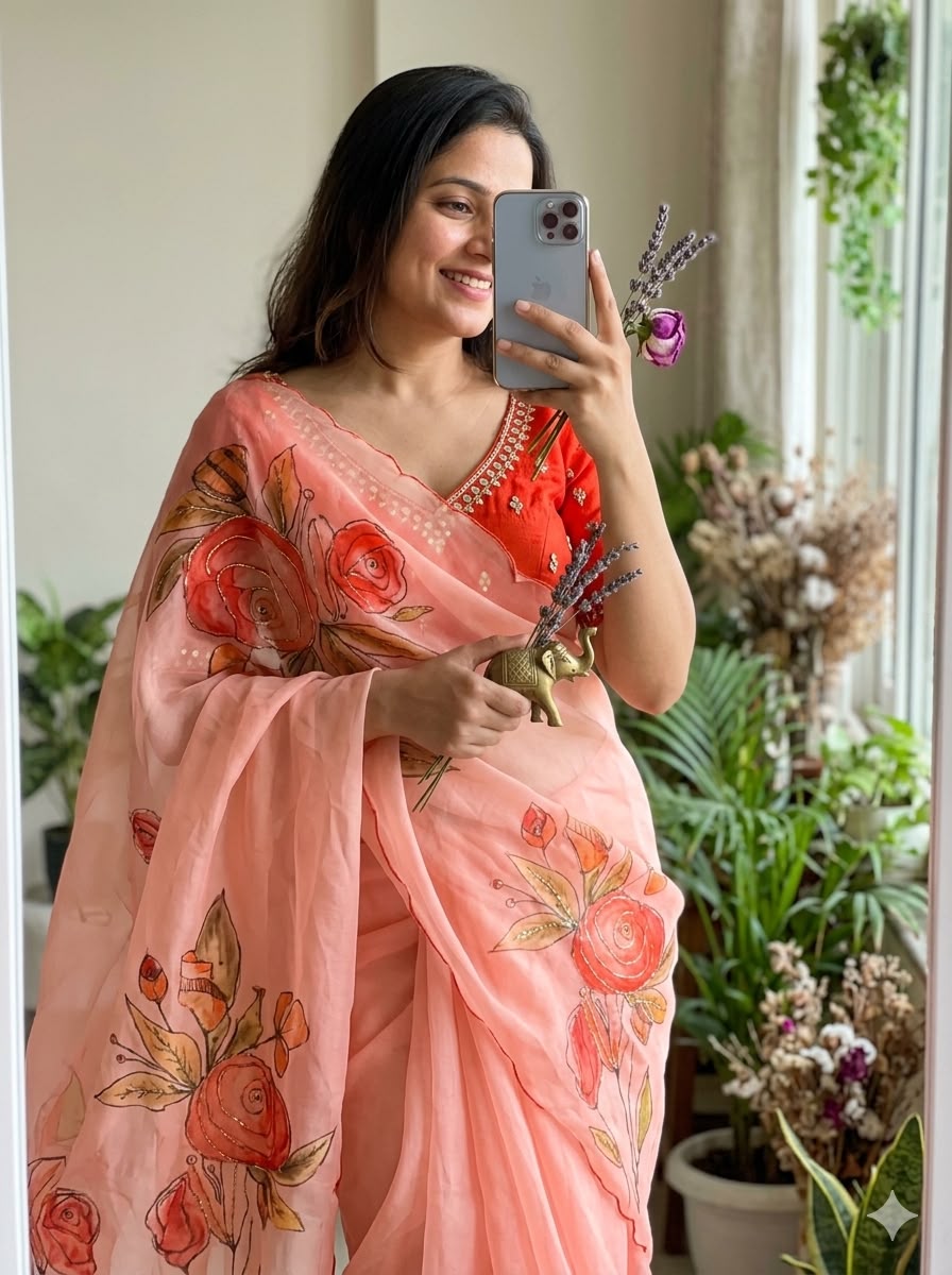 Floral Digital Print Chiffon Saree