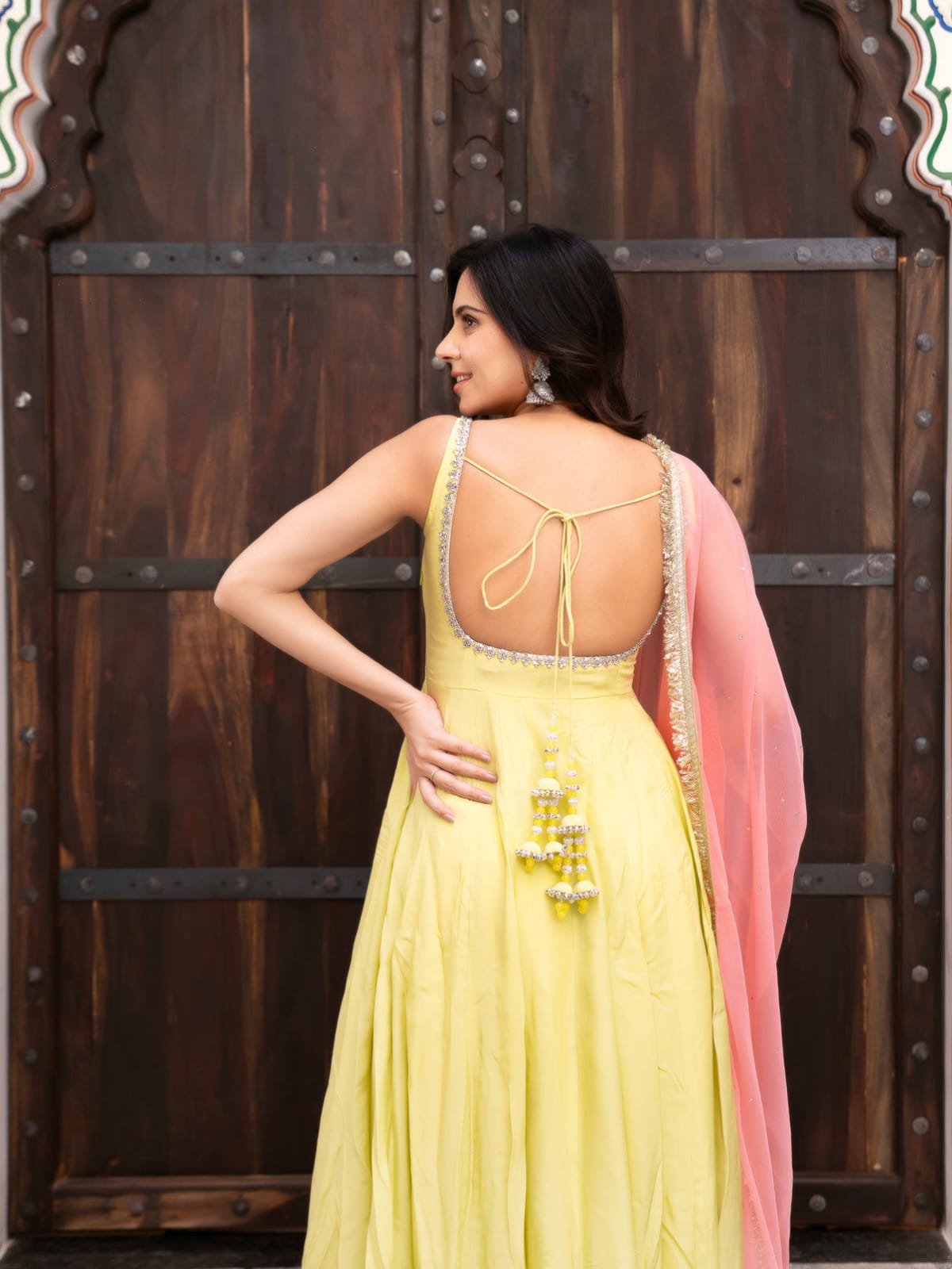 Fox Georgette Anarkali Suit Set with Lace Neckline & Dupatta