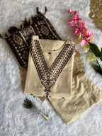 Khadi Cotton Embroidered Kurti Pant Set with Printed Dupatta