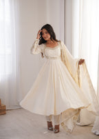 Roman Silk Embroidered Anarkali Gown Set with Chanderi Dupatta