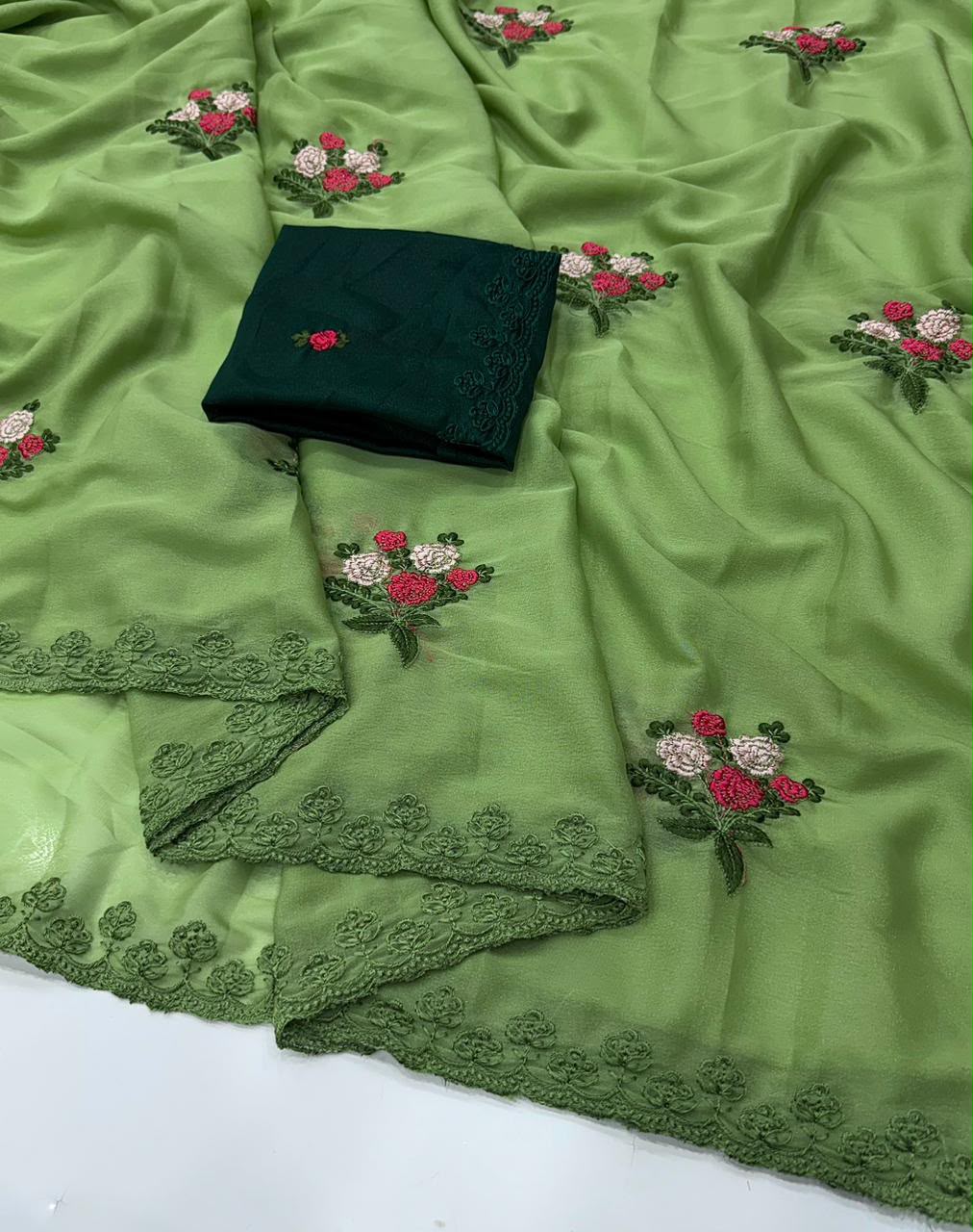 Designer Saree with Contrast Running Blouse