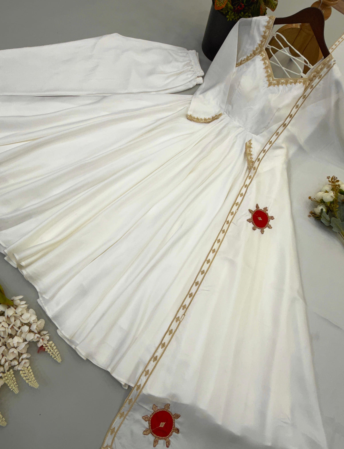 Heavy Upada Silk Embroidered Gown Pant & Dupatta Set