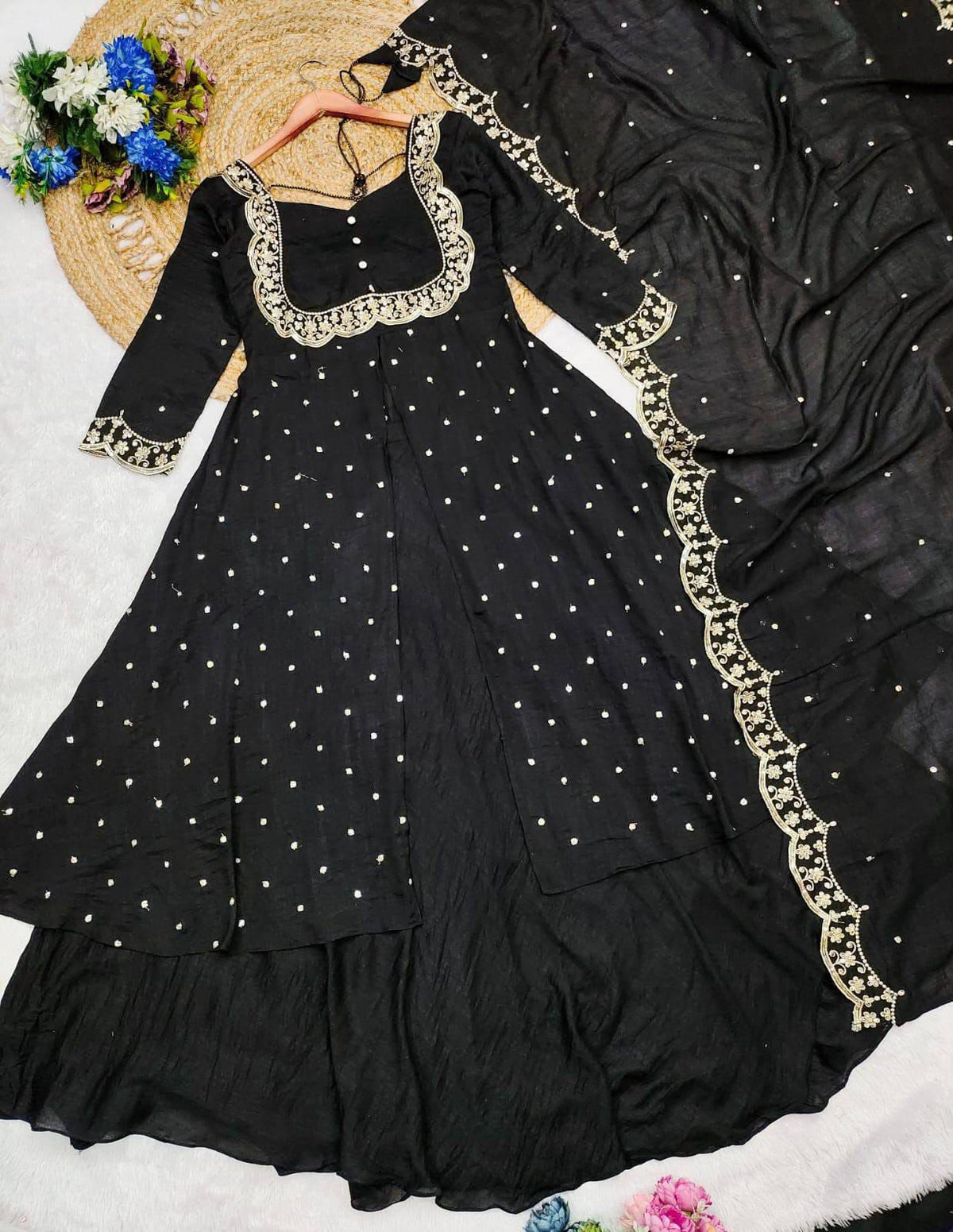 Heavy Vichitra Silk Embroidered Anarkali Suit