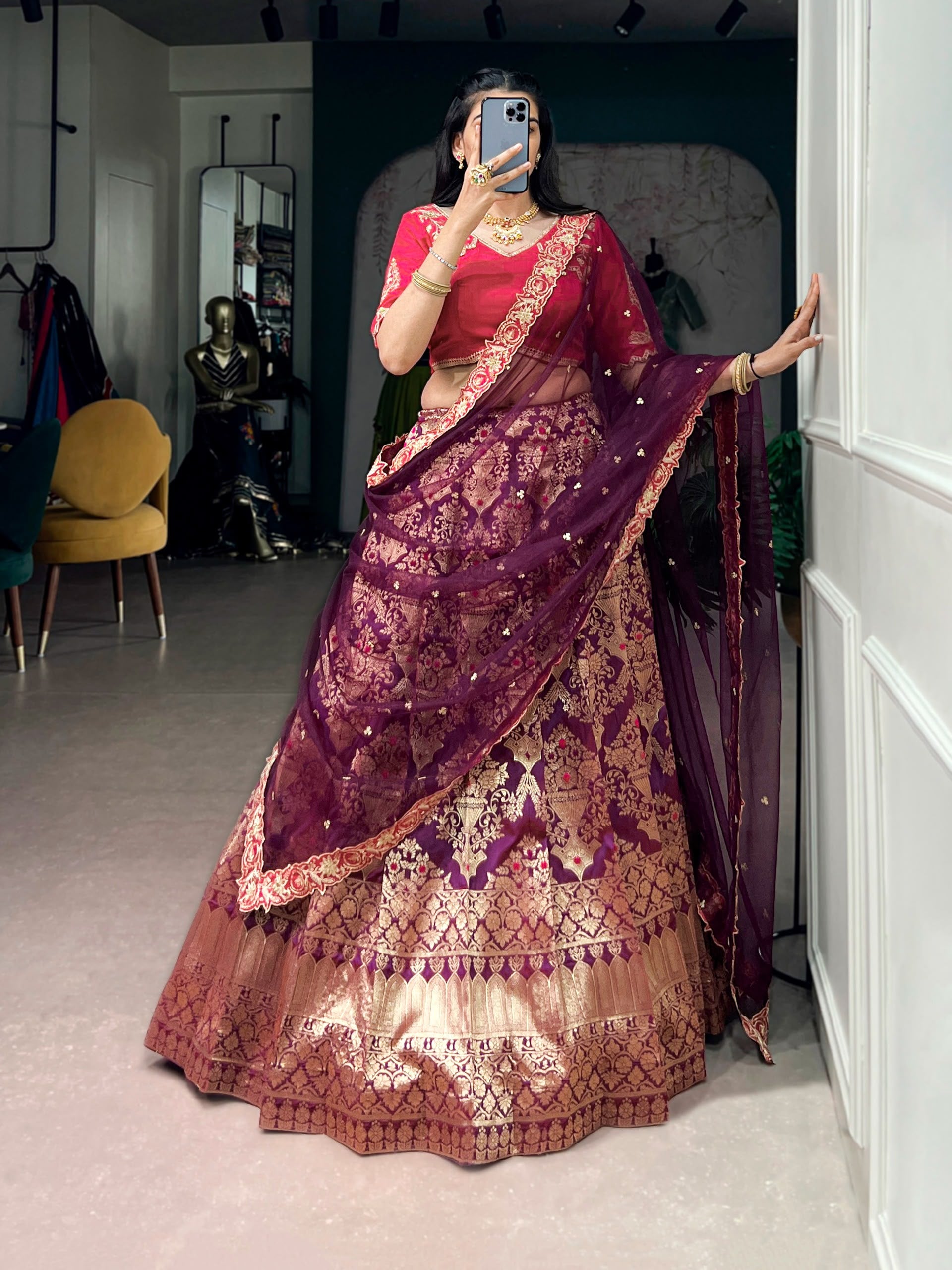 Jacquard Silk Lehenga Set